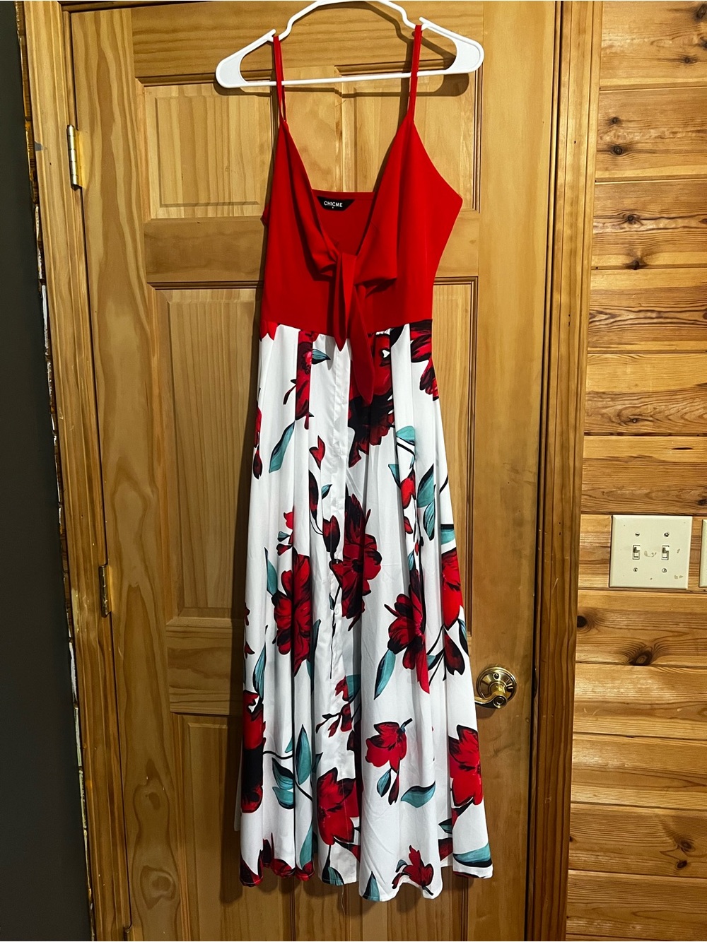 Red & White Floral Tie-Front Maxi Dress